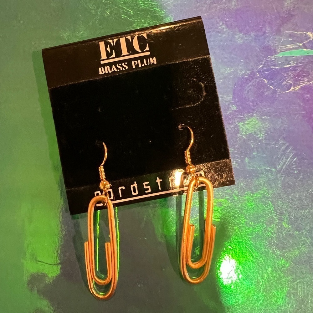 ETC Brass Plum by Nordstrom brass paper clip earrings.